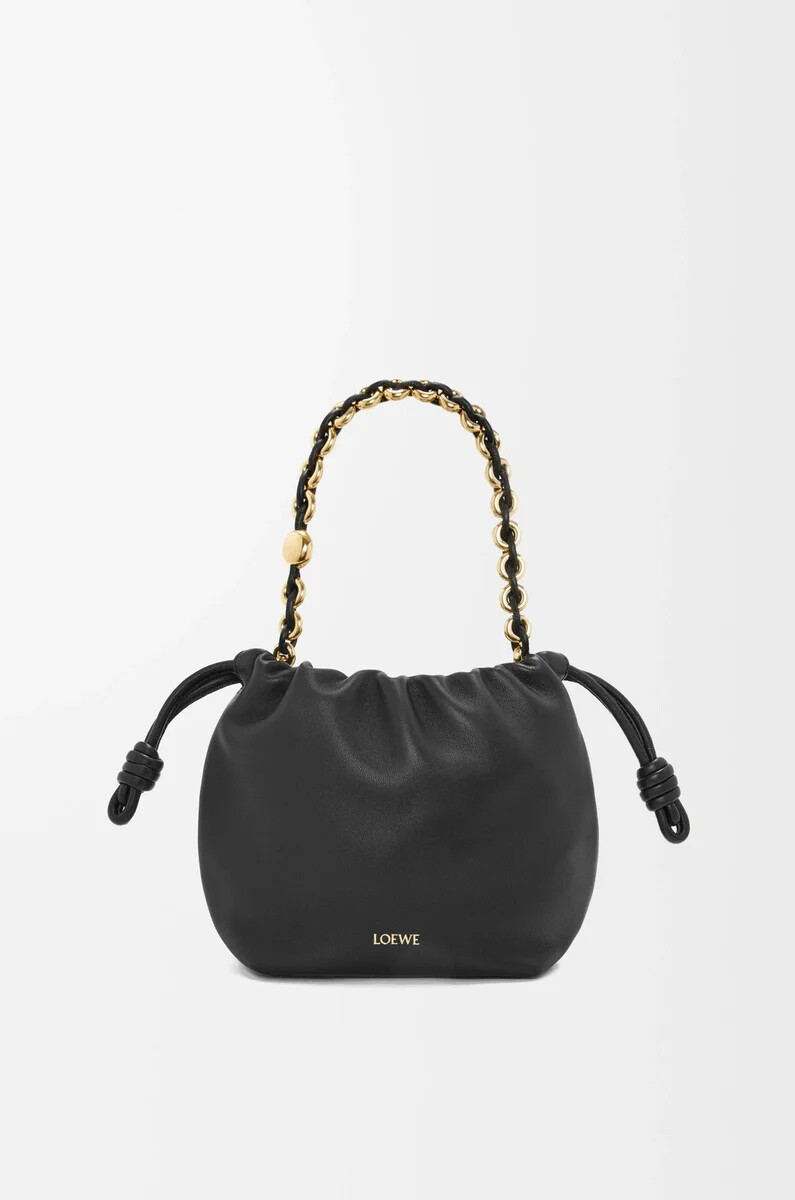 mini flamenco handtasche aus weichem nappa-lammleder schwarz