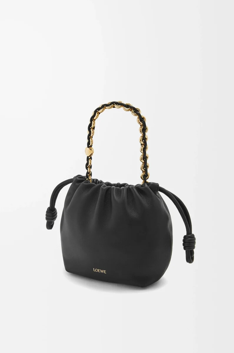 mini flamenco handtasche aus weichem nappa-lammleder schwarz