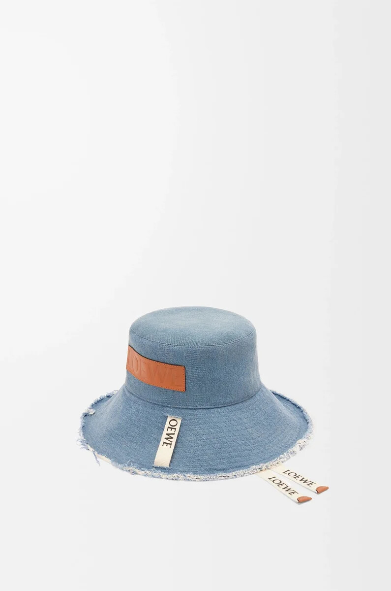 ausgefranste fischermütze aus denim und kalbsleder blauer denim