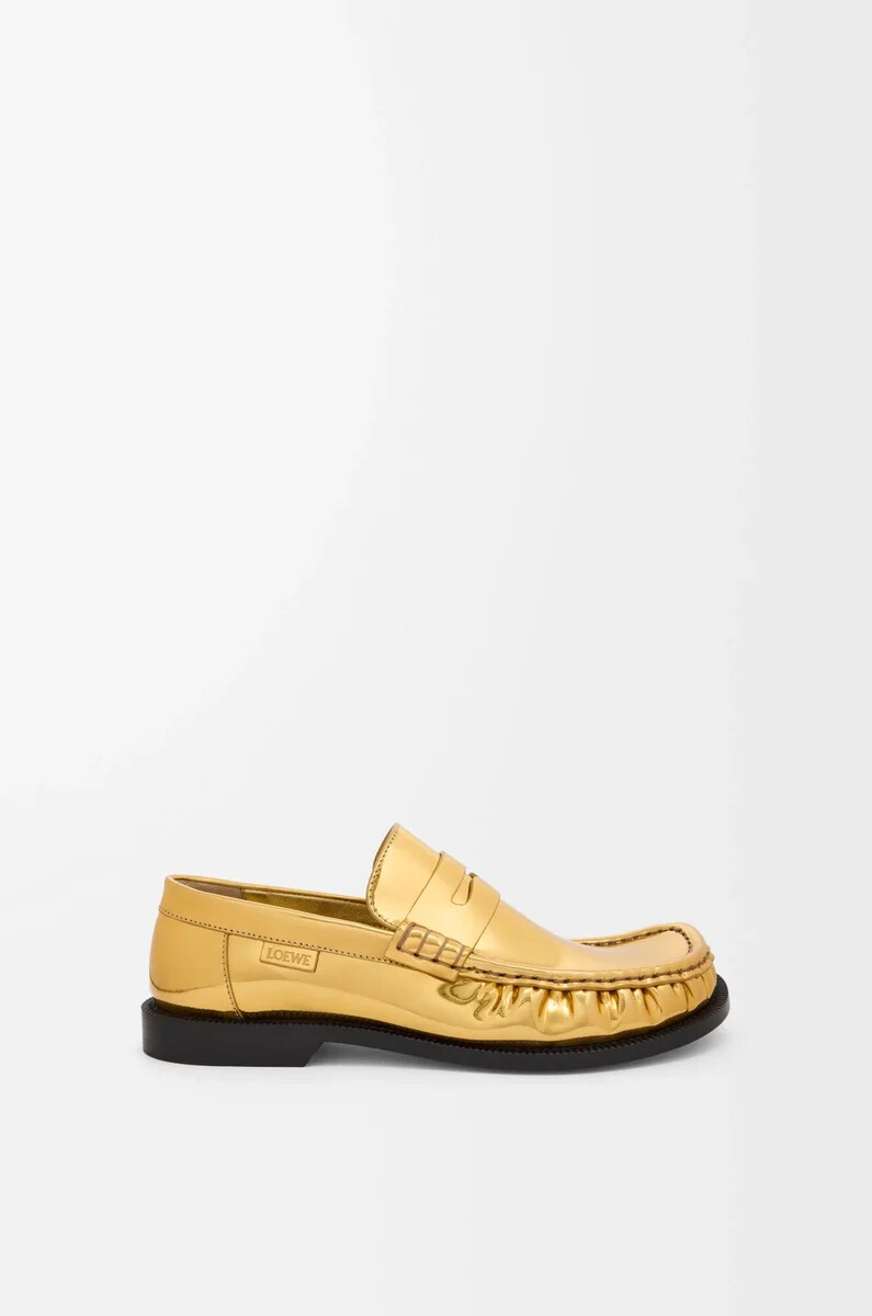 campo-loafer aus metallisch-goldenem kalbsleder