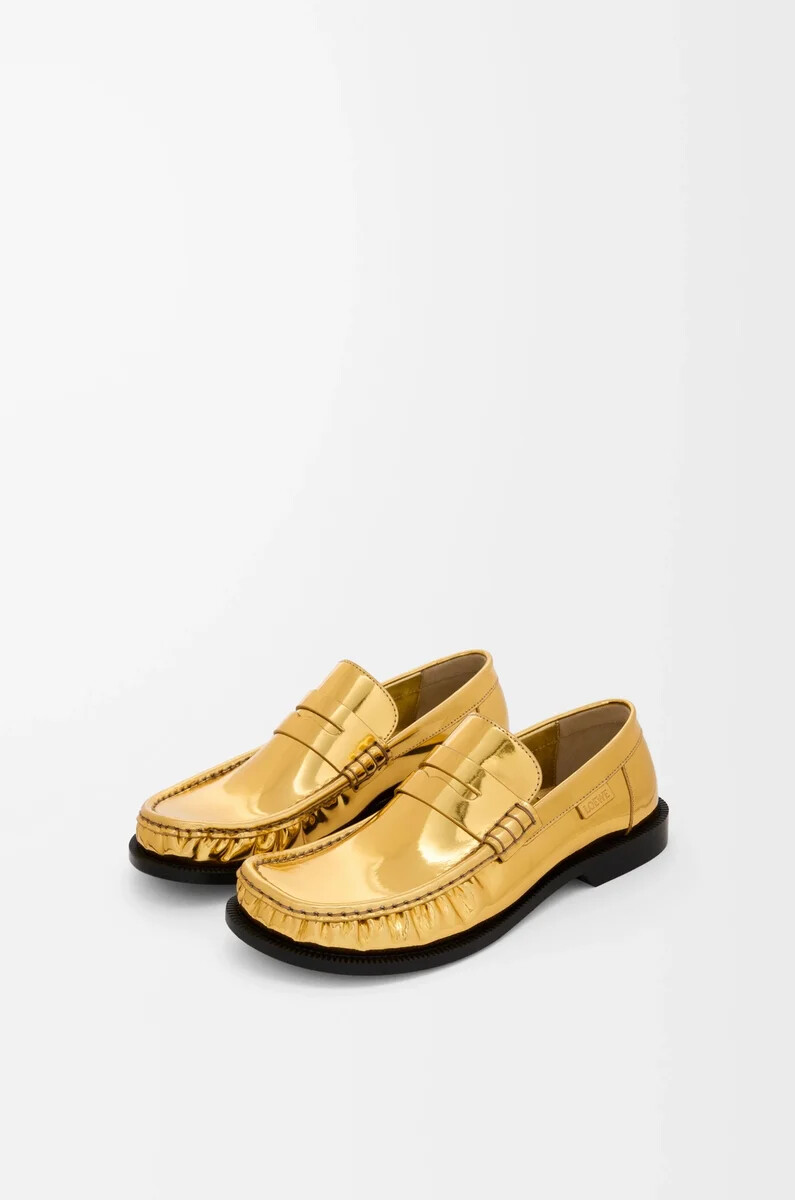 campo-loafer aus metallisch-goldenem kalbsleder