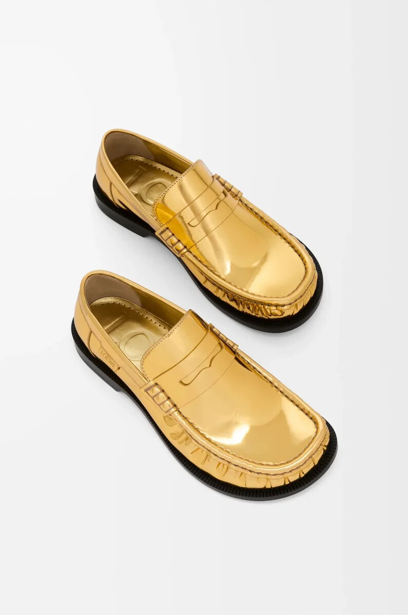 campo-loafer aus metallisch-goldenem kalbsleder