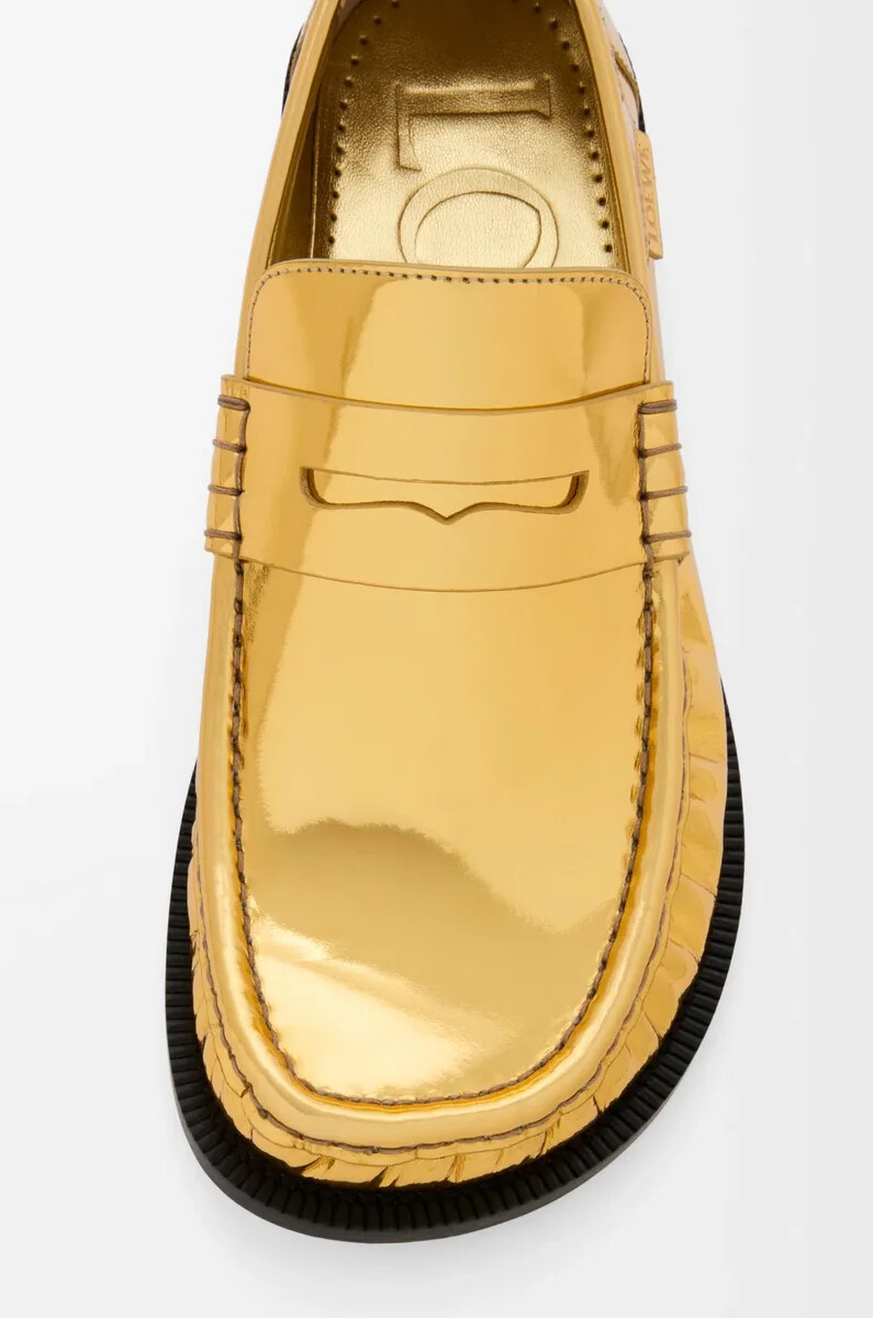 campo-loafer aus metallisch-goldenem kalbsleder