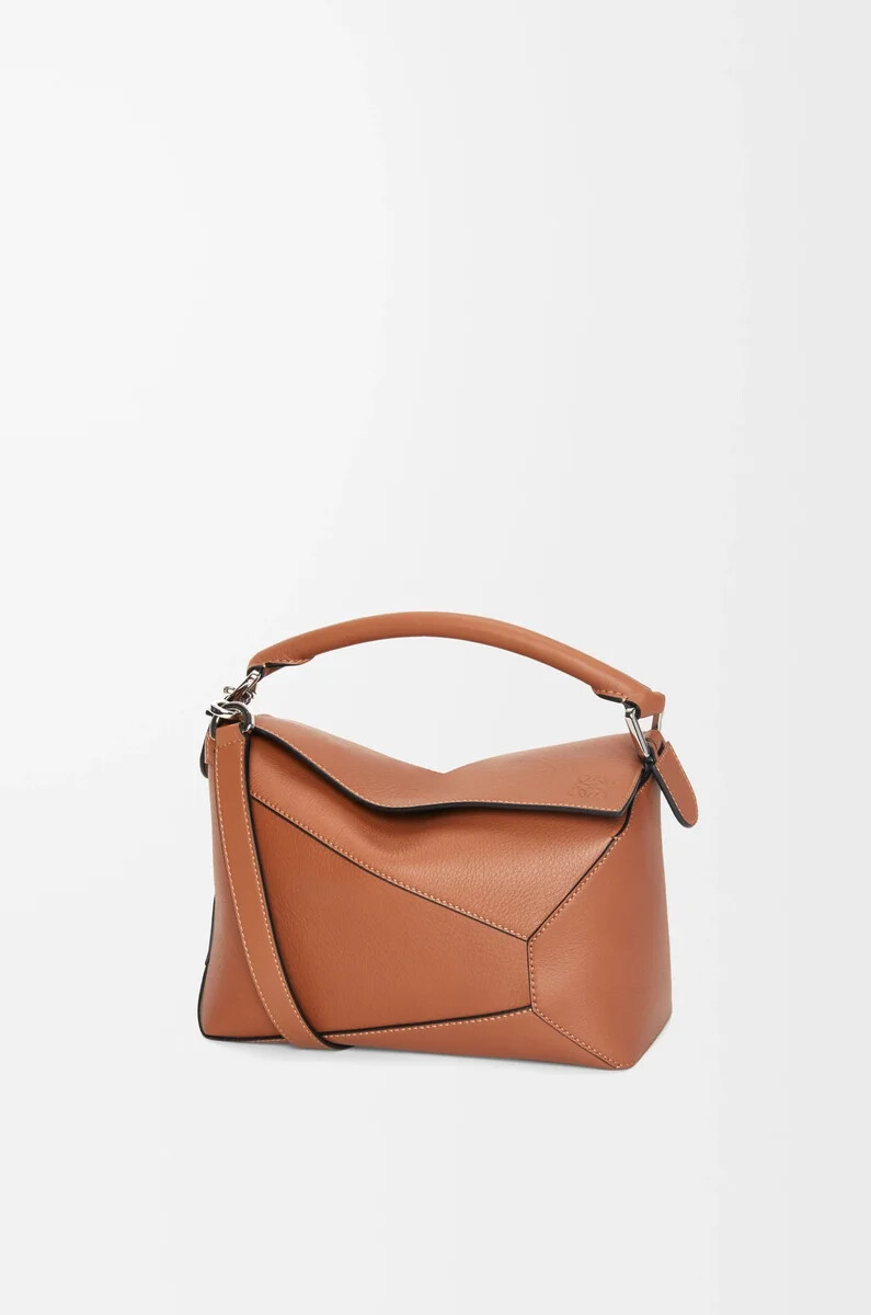 kleine puzzle edge tasche aus klassischem kalbsleder in hellbraun