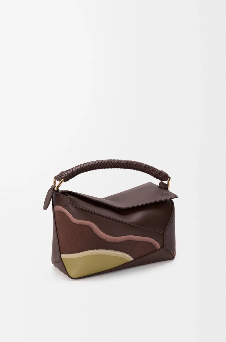 kleine puzzle edge landscape tasche aus nappa-kalbsleder schokoladenbraunhellmoos