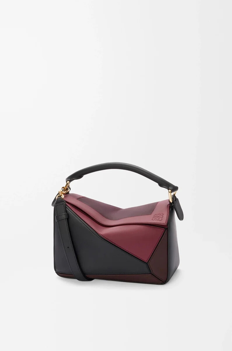 kleine puzzle-tasche aus nappa-kalbsleder schwarzburgunderrot