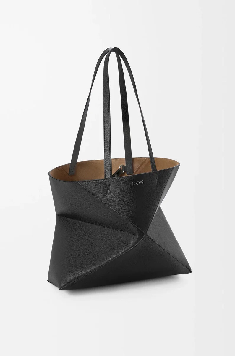 mittelgroße horizontale puzzle fold tote aus weichem genarbtem kalbsleder schwarz