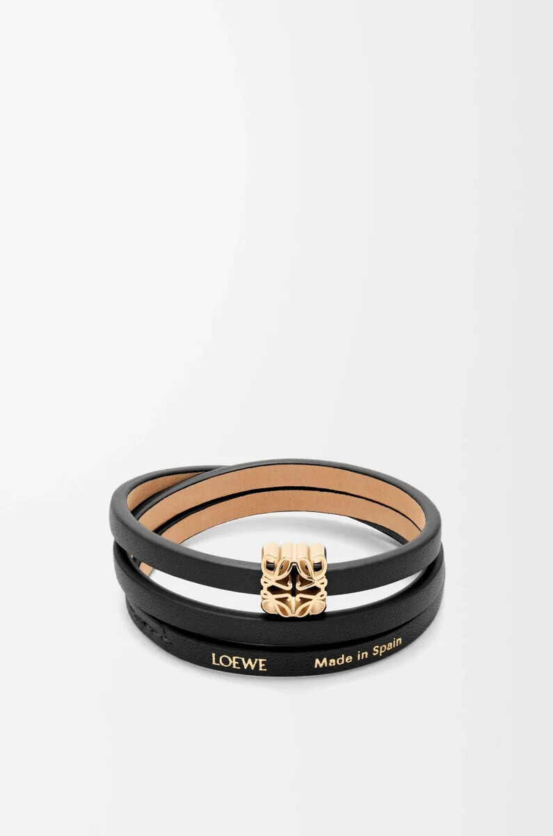 anagram bombé twist-armband aus schwarzem kalbsleder