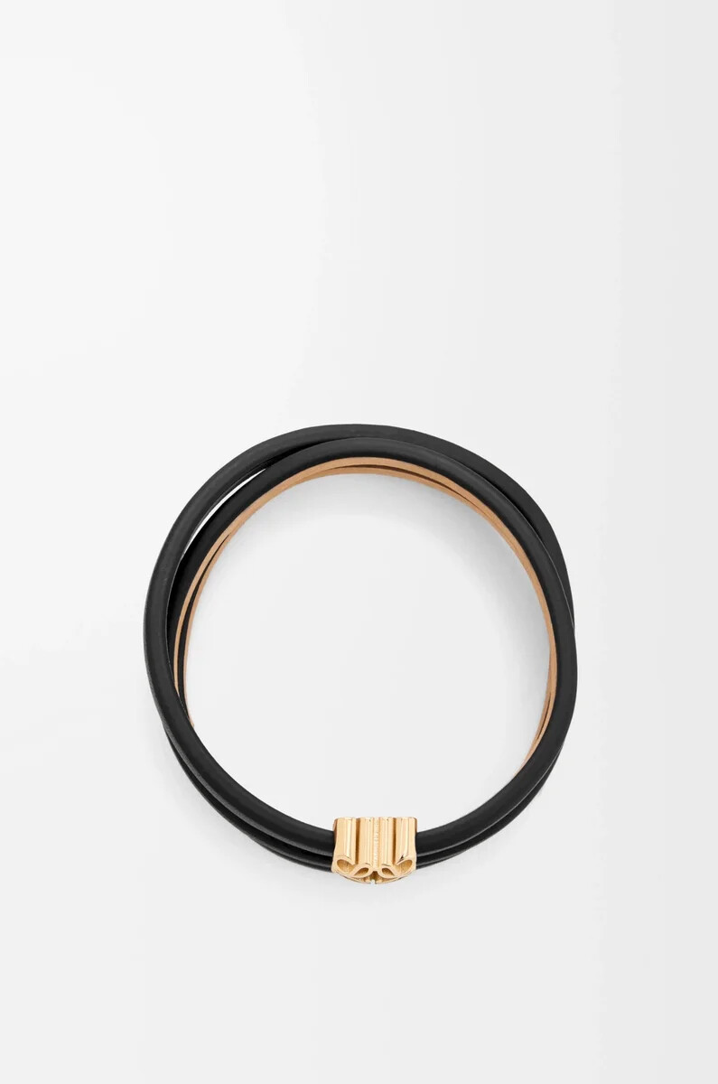 anagram bombé twist-armband aus schwarzem kalbsleder