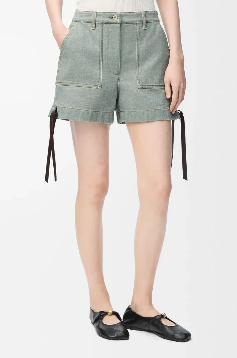 arbeitsshorts aus denim in khakigrün
