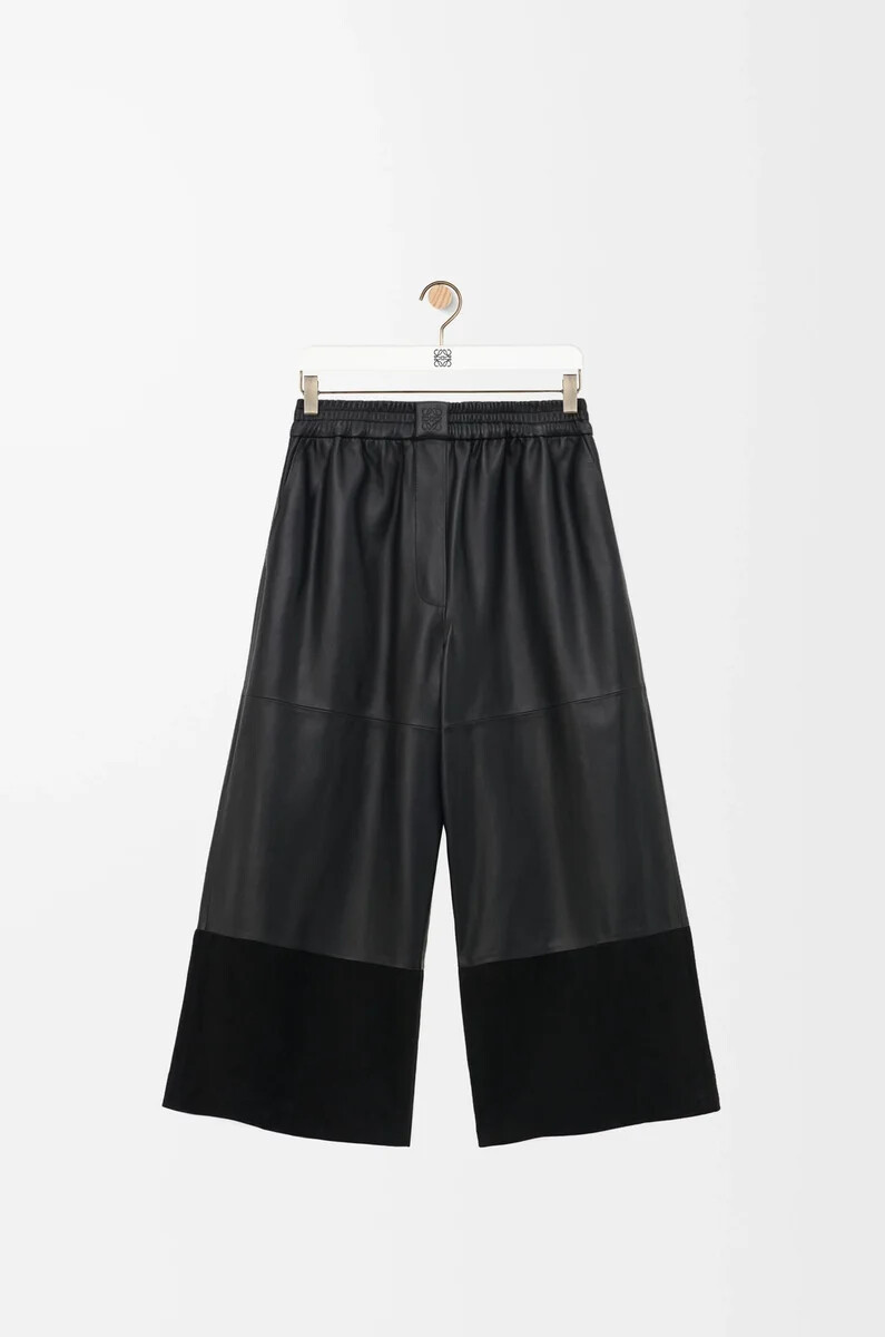 schwarze knöchellange hose aus nappa-lammleder und wildleder-ziegenleder