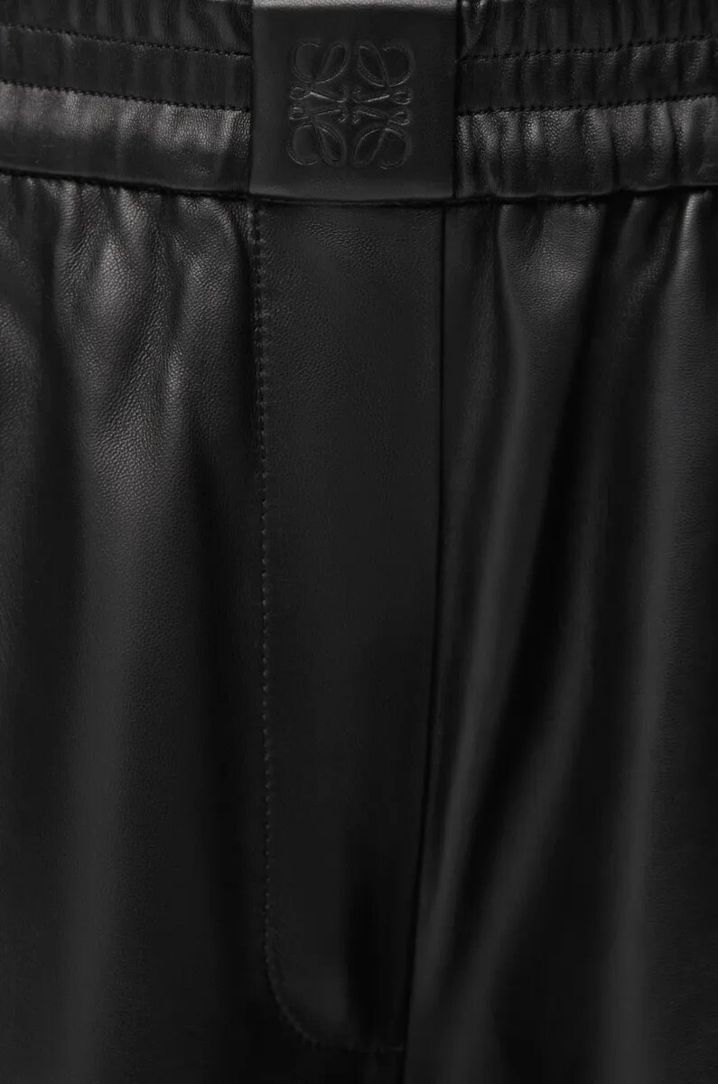 schwarze knöchellange hose aus nappa-lammleder und wildleder-ziegenleder