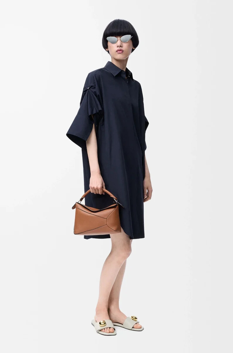 hemdkleid aus baumwolle marineblau