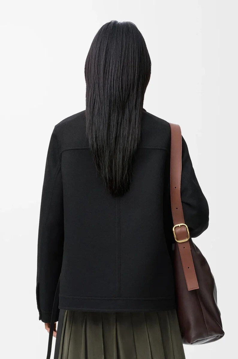 schwarze arbeitsjacke aus wolle und kaschmir