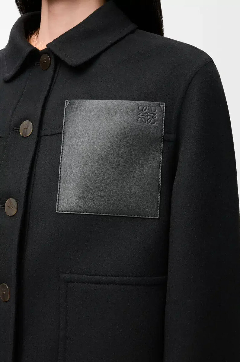 schwarze arbeitsjacke aus wolle und kaschmir