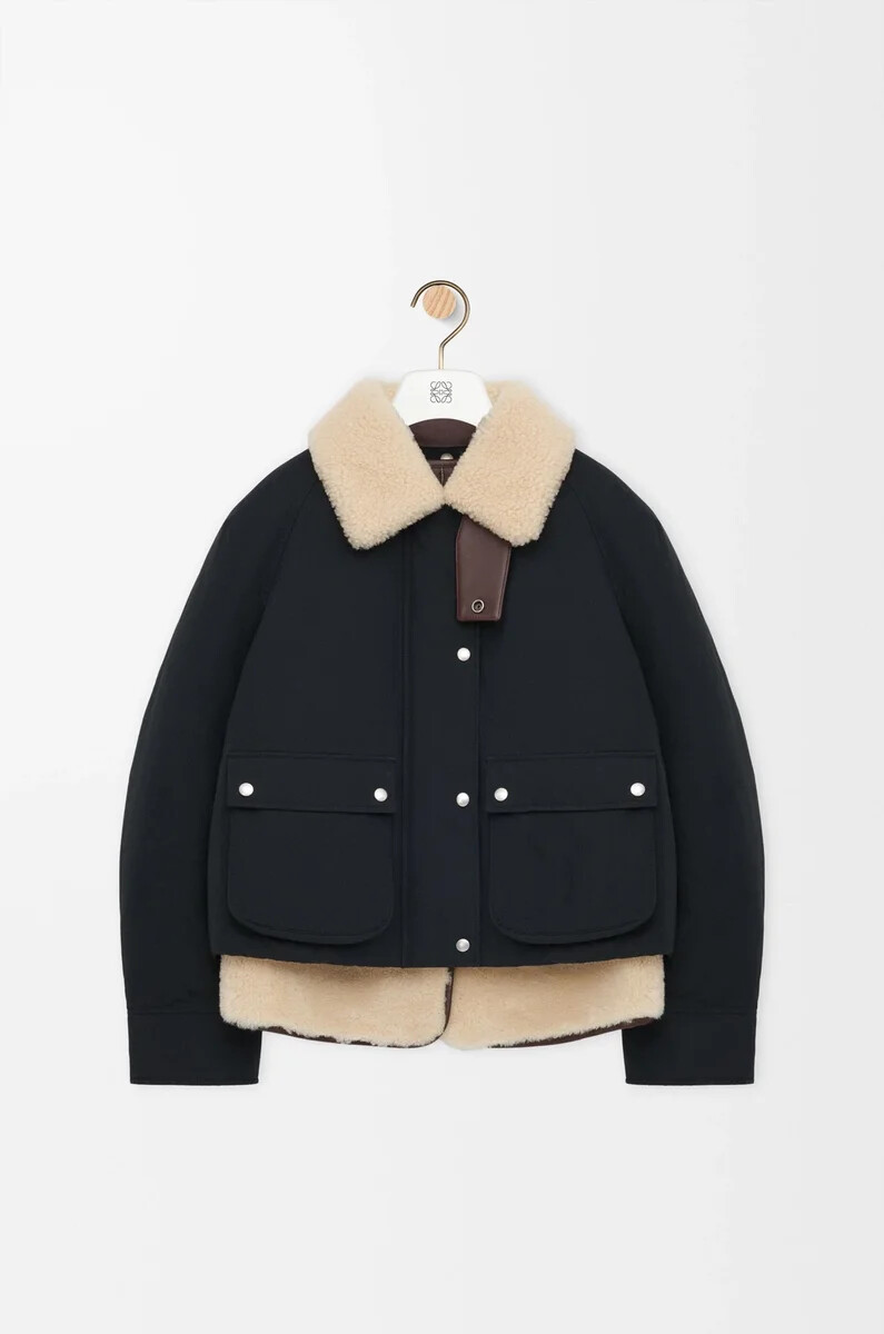 daunenjacke aus shearling- und baumwollmischung schwarz