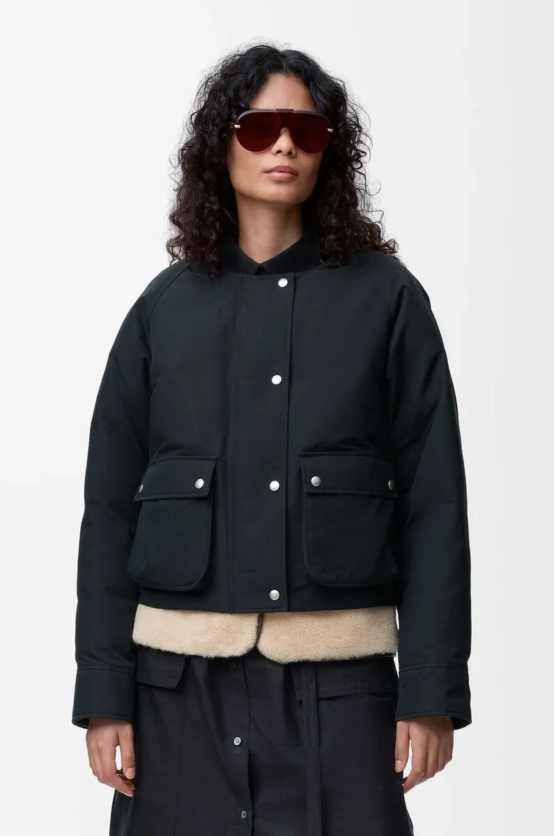 daunenjacke aus shearling- und baumwollmischung schwarz