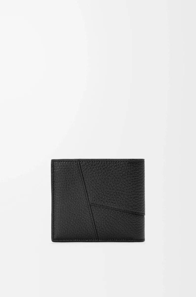 puzzle-bifold-geldbörse aus geschmeidigem genarbtem kalbsleder schwarz