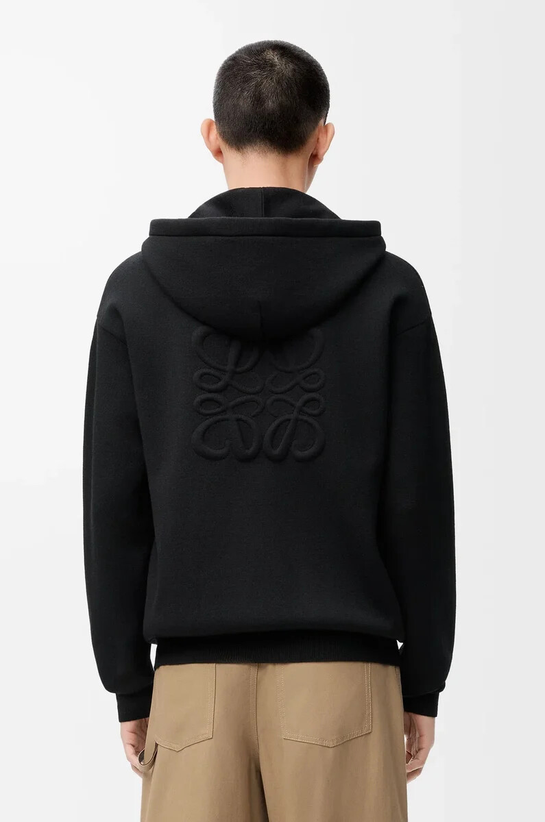 schwarzer anagram-kapuzenpullover aus wolle mit reißverschluss