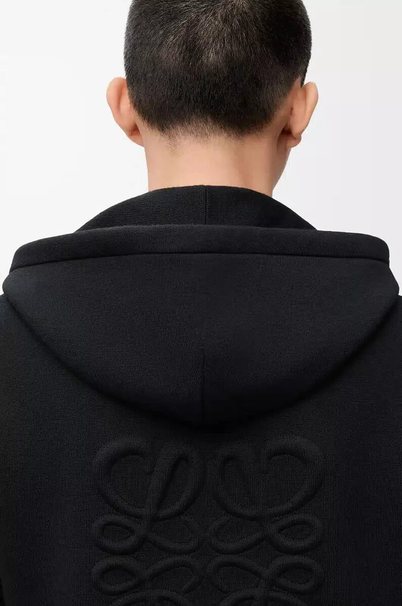schwarzer anagram-kapuzenpullover aus wolle mit reißverschluss