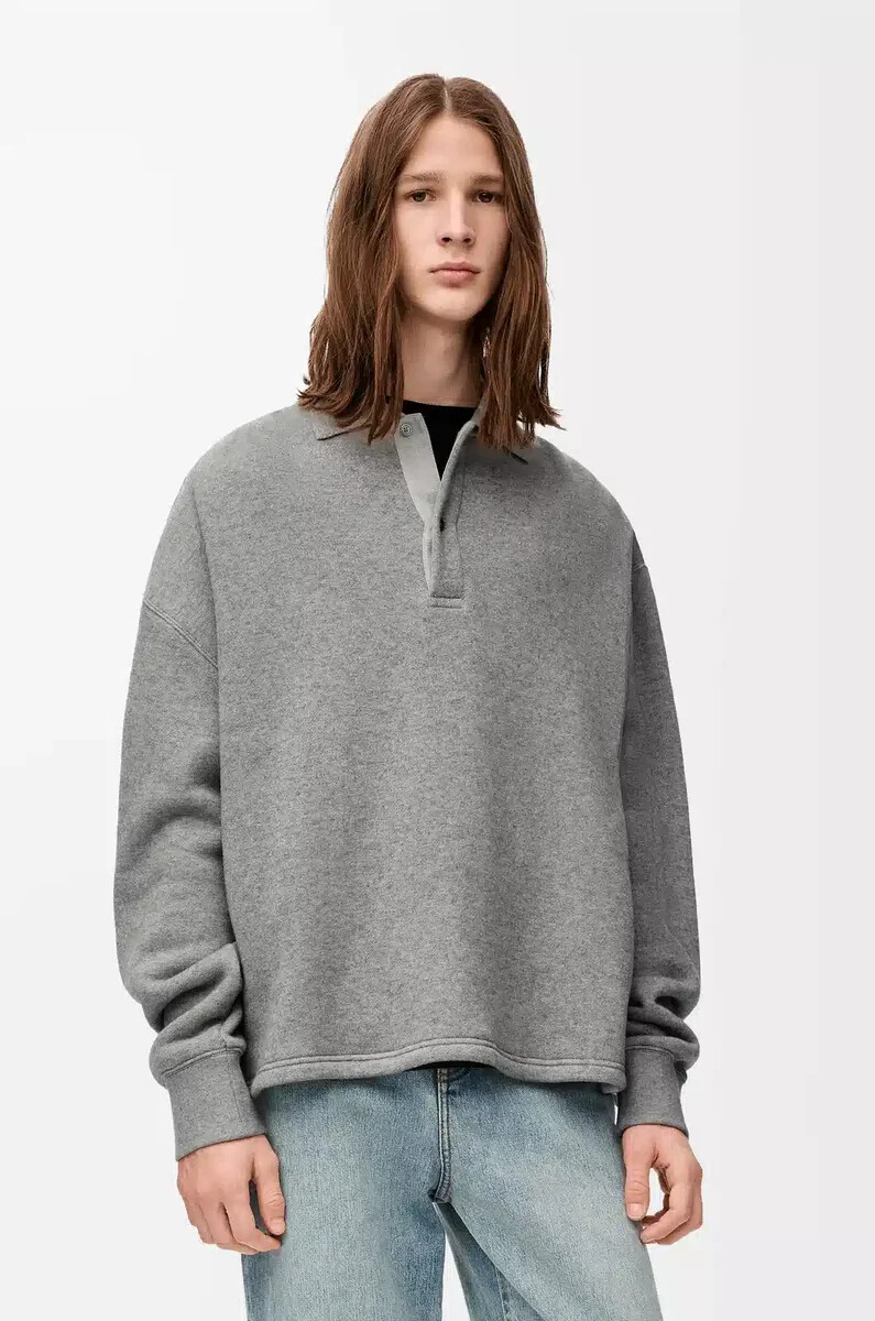 polo-sweatshirt aus baumwolle und kaschmir bleigrau