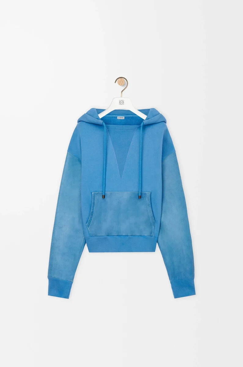 hybrid-hoodie aus baumwolle und nappa-lammleder blau