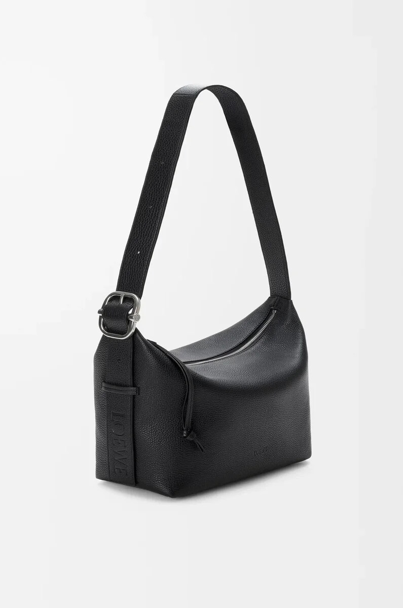 loop hobo-tasche aus geschmeidigem genarbtem kalbsleder schwarz