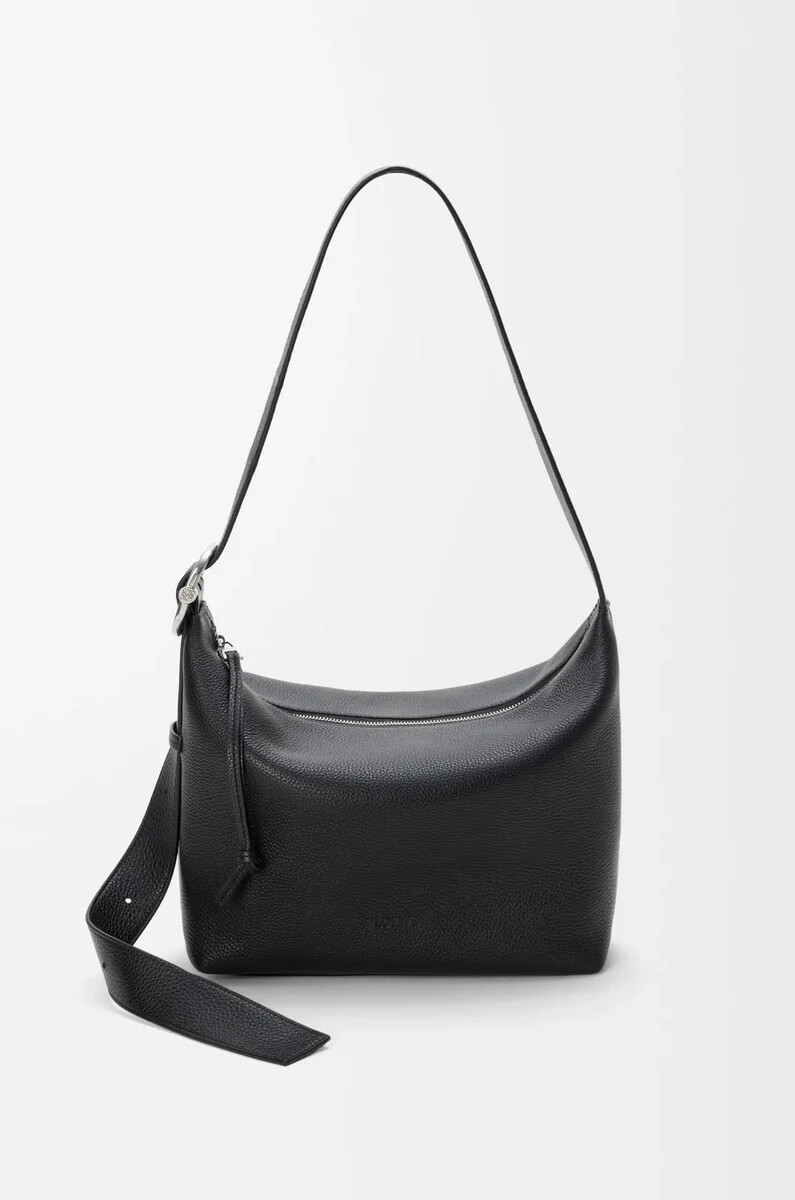 loop hobo-tasche aus geschmeidigem genarbtem kalbsleder schwarz