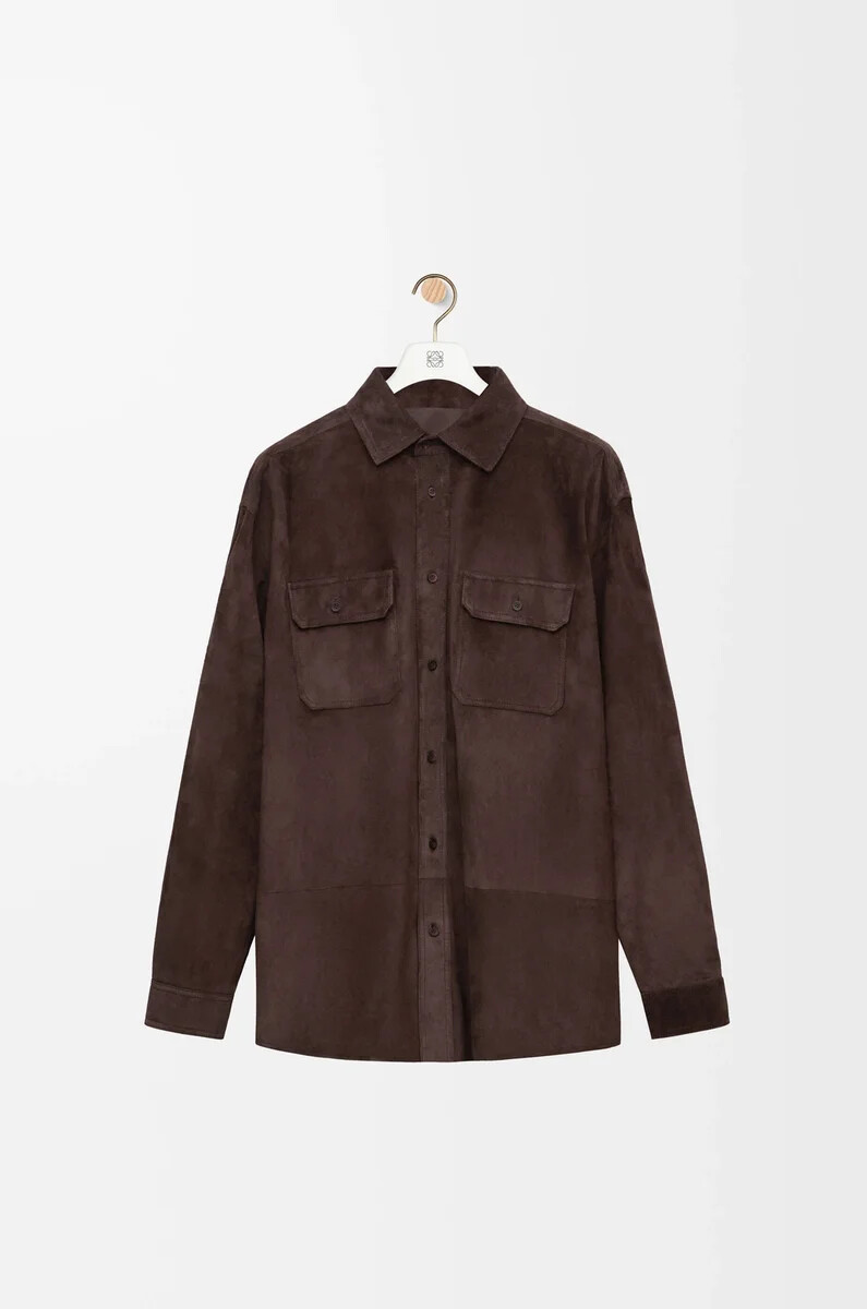 overshirt aus dunkelbraunem kalbsveloursleder