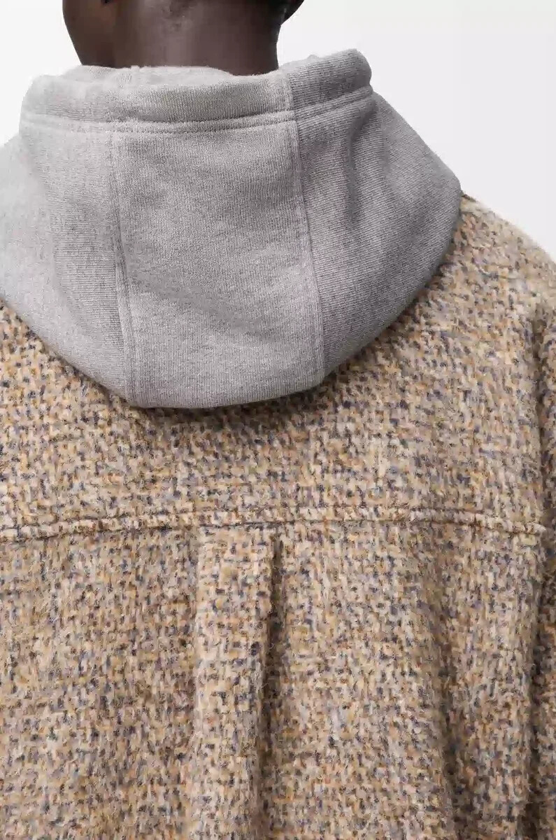 overshirt aus woll- und lama-mischgewebe beigeblau meliert