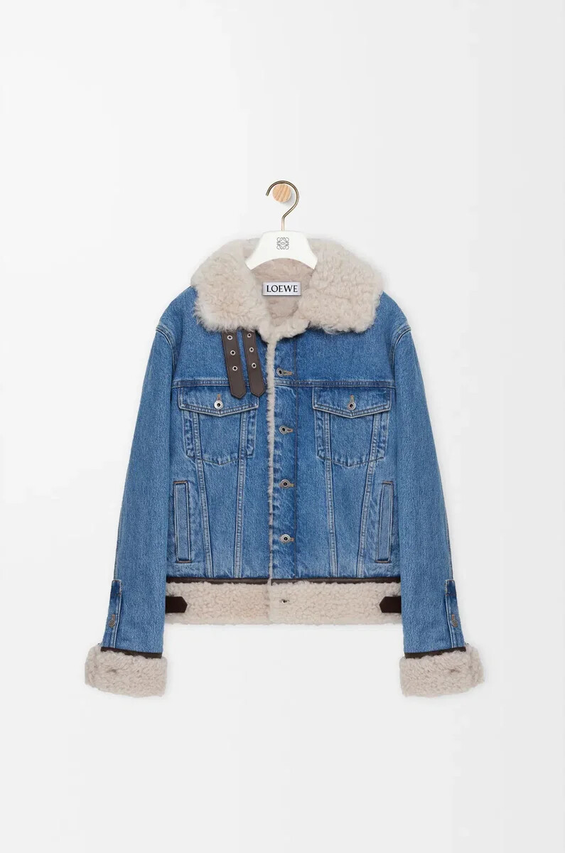 truckerjacke aus denim und shearling denimblau
