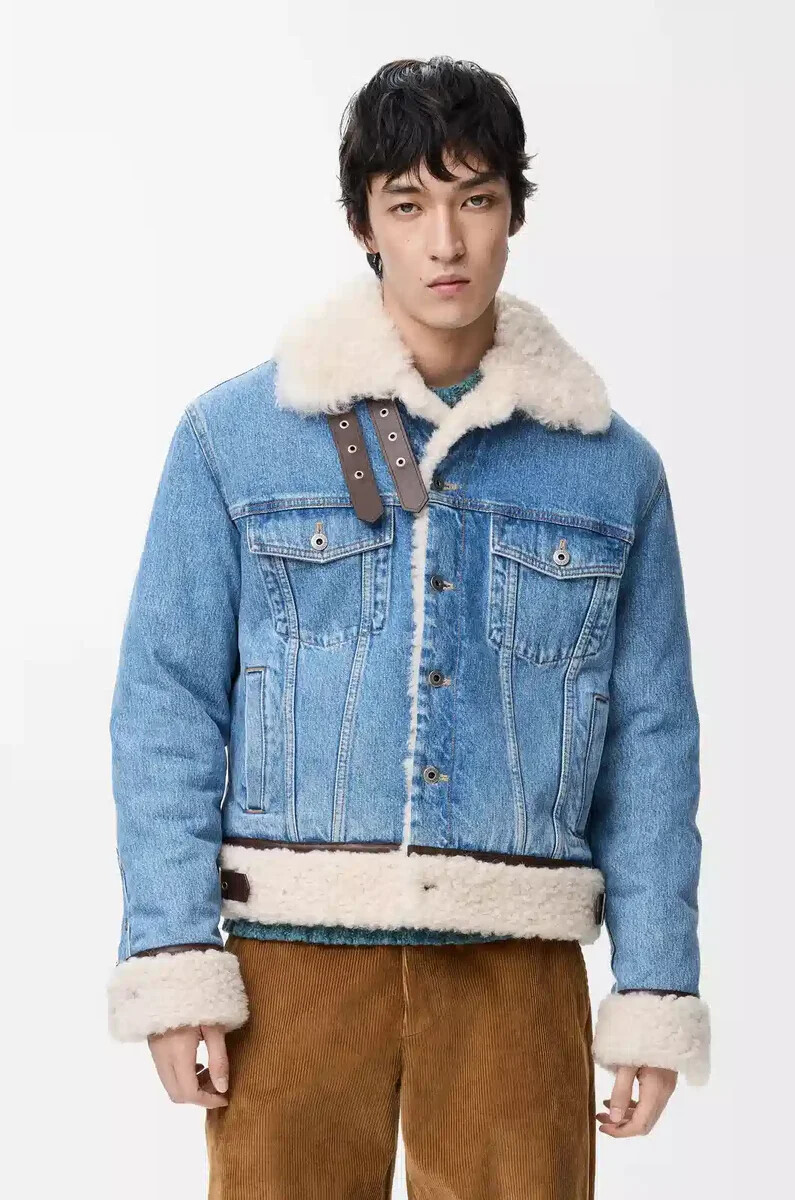 truckerjacke aus denim und shearling denimblau