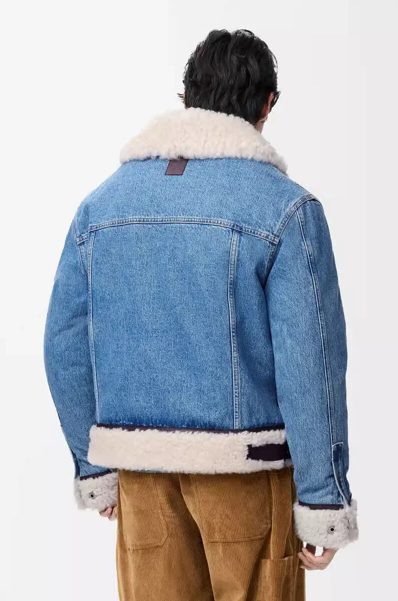 truckerjacke aus denim und shearling denimblau