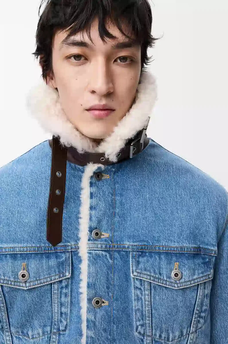 truckerjacke aus denim und shearling denimblau