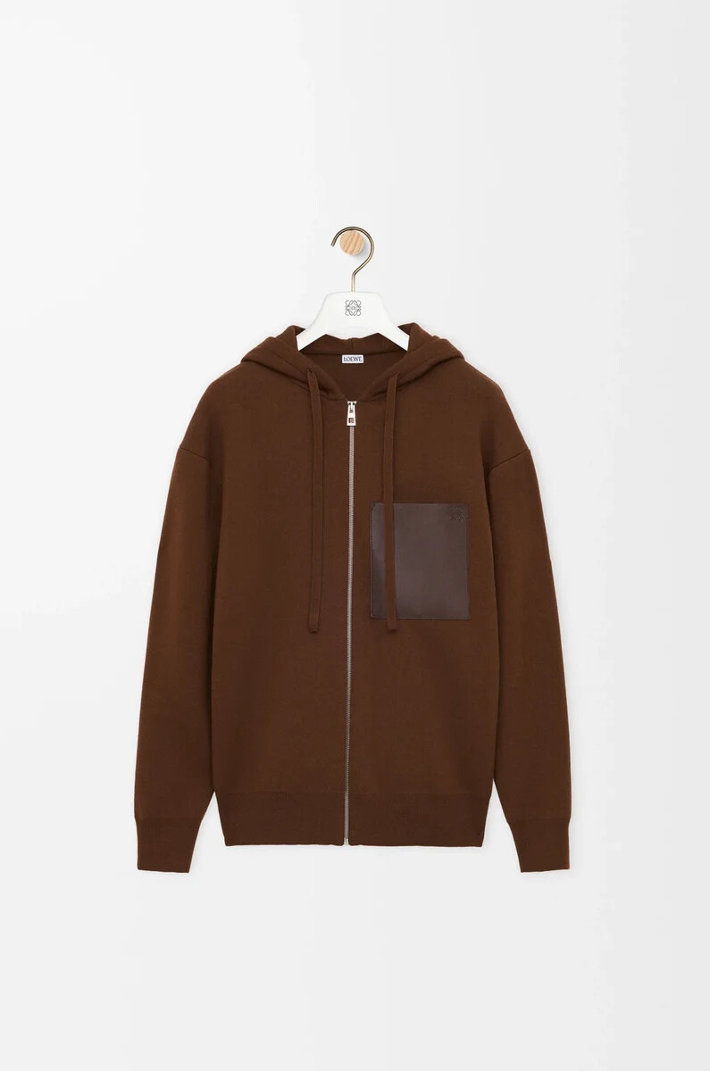 kapuzenpullover mit reißverschluss aus brauner wolle